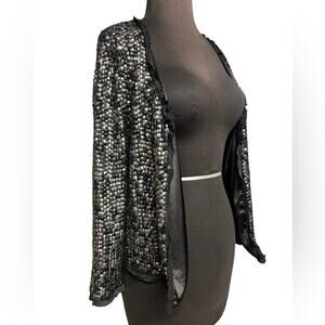 Milly of New York Silk Sequin Black Silver Evening Jacket 10 Whimsigoth Mobwife